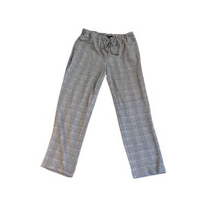 RACHEL ZOE Women's Size 8 Gray Cream Plaid Pattern‎ Drawstring Trouser Pant